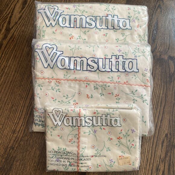 Wamsutta Ultracale Scattered Blossoms Queen Sheet Set SEALED VTG Marshall Fields - Picture 1 of 4